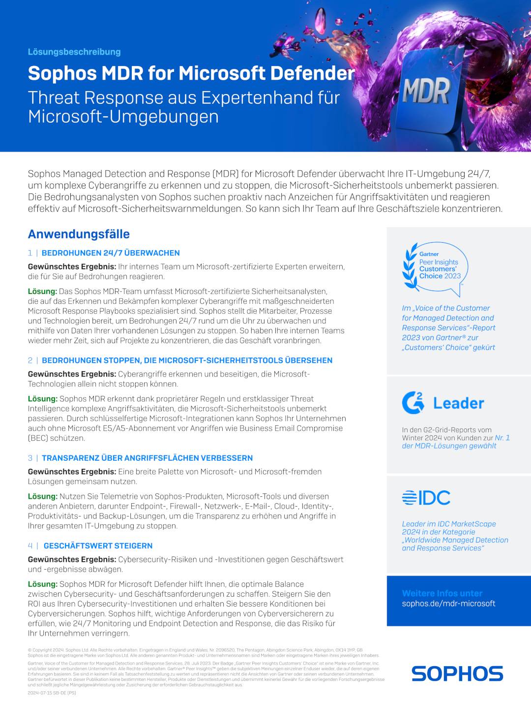 Sophos MDR for Microsoft Defender Lösungsbeschreibung