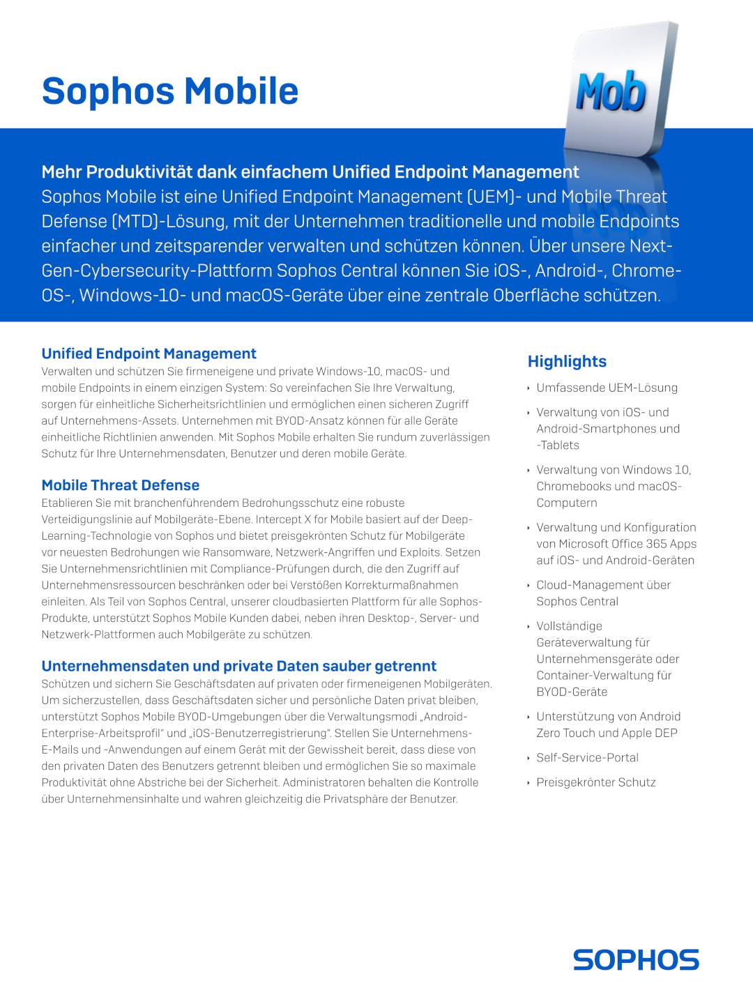 Sophos Mobile Datenblatt
