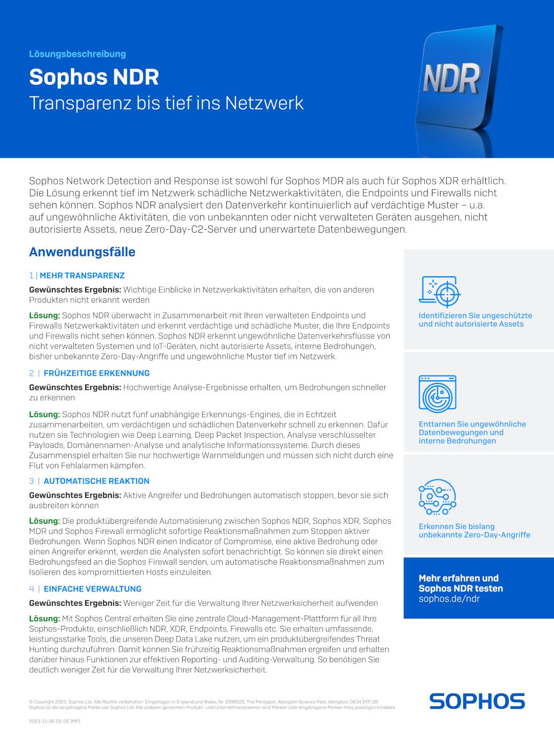 Sophos Network Detection and Response Lösungsübersicht